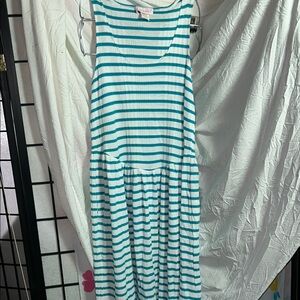 Vintage LERNER Cotton dress size medium.  Turquoise and white striped.